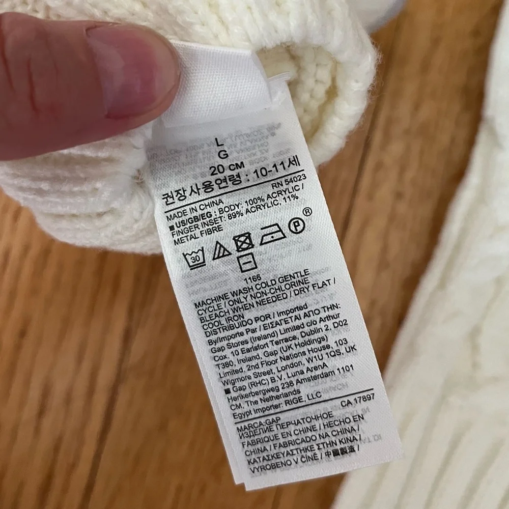 baby gap Large 20cm knit Cable winter Gloves cream snow white Ivory Frost Cream